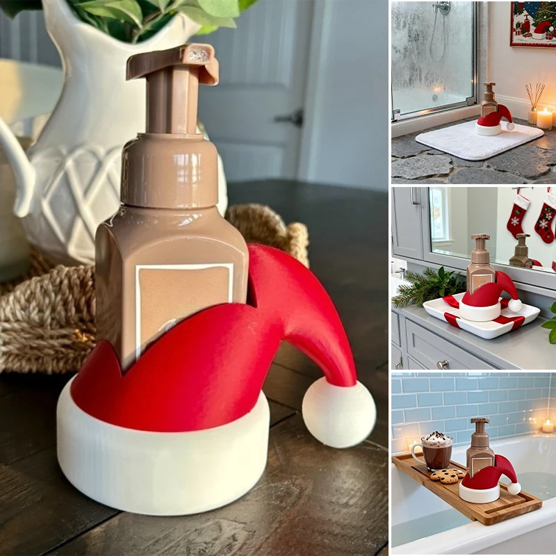 

Holiday Themed Soap Dispenser Set Santa Hat Design Refillable Shampoo Conditioner Bottles Eco Friendly for Bathroom Organization