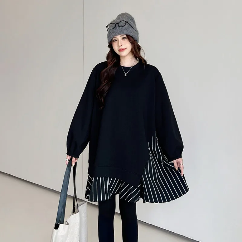 

SuperAen оверсайз с длинными рукавами в европейском и американском стиле в вертикальную полоску в стиле пэчворк осенние и зимние толстовки со свободной талией