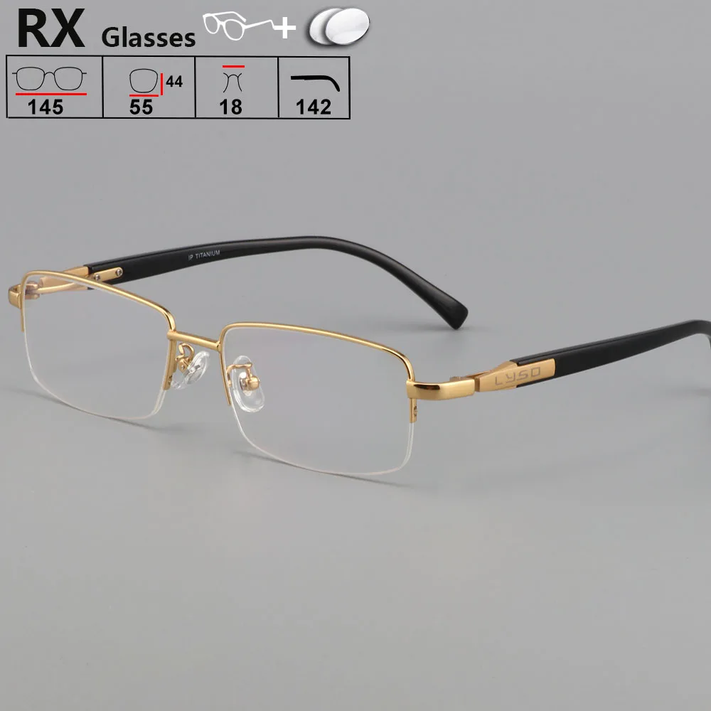 

RX Men Rectangle Prescription Glasses Titanium Optical Frame Myopia Lenses Progressive Anti-Reflection Business Office Eyewear
