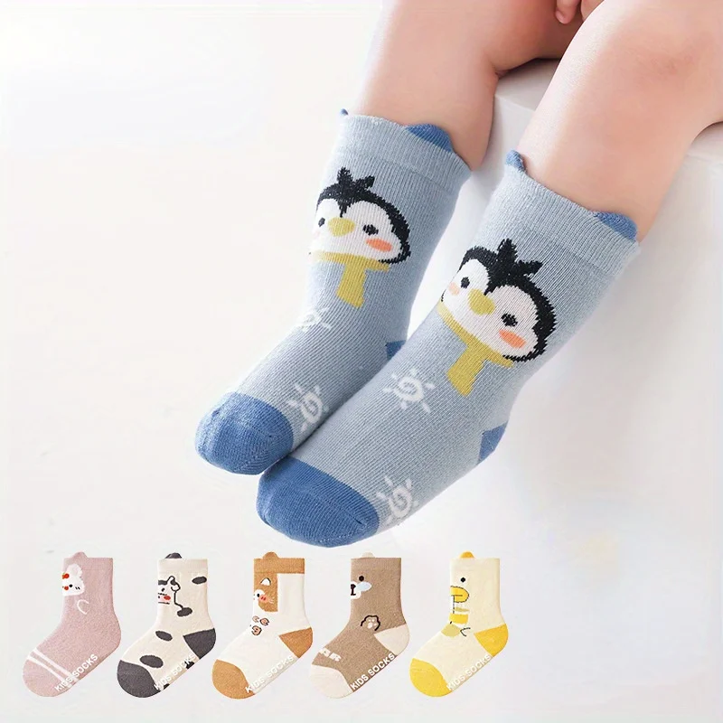 6‑Pack Toddler Kids Socks Cartoon Animal Print Soft Cotton Breathable Mid‑Calf Socks For Boys Girls Daily Wear