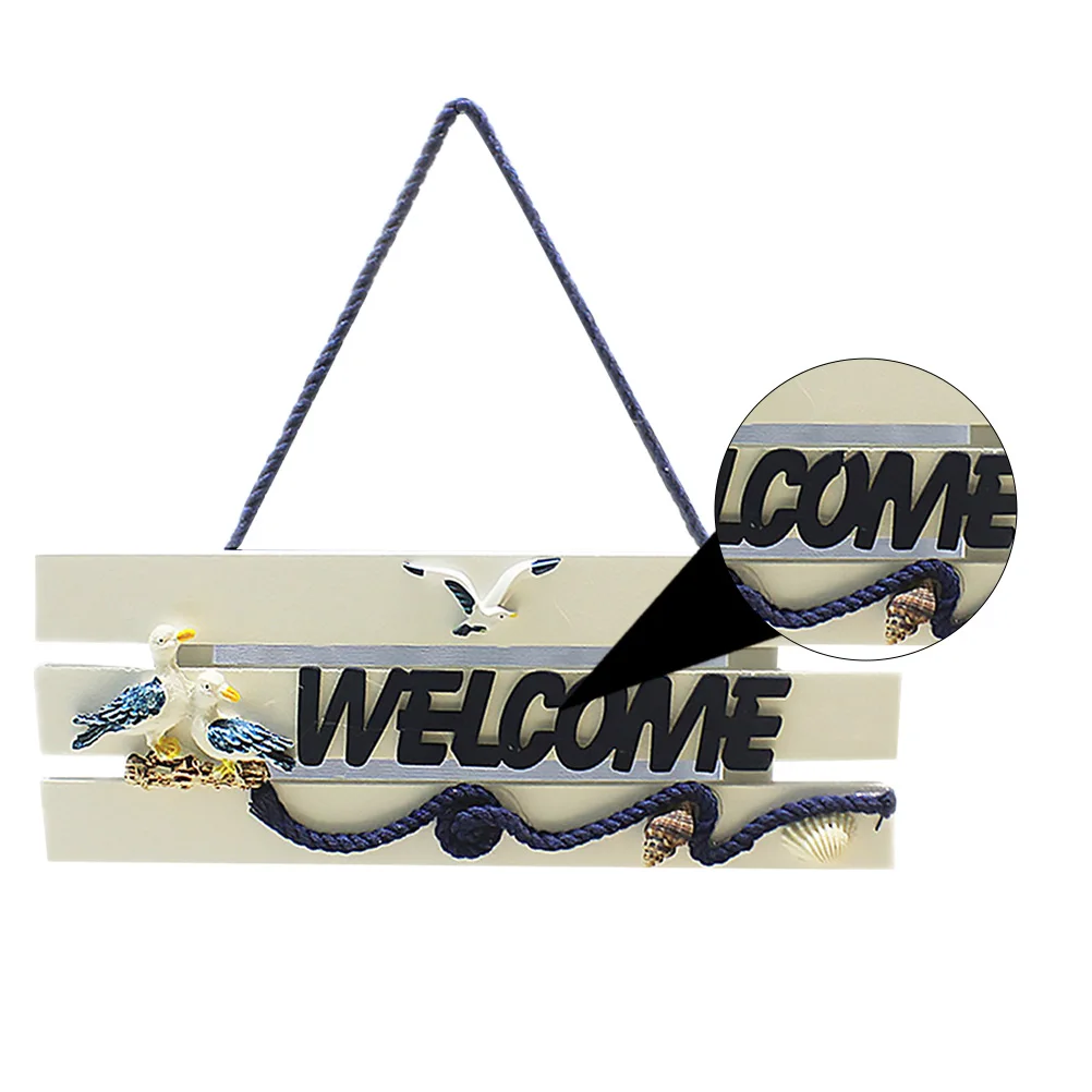 1 قطعة خشب الصنوبر ترحيب علامة معلقة لوحة الباب نمط البحر الأبيض المتوسط الإبداعية بحري جدار زخرفة للمنزل متجر استوديو ديكور #2