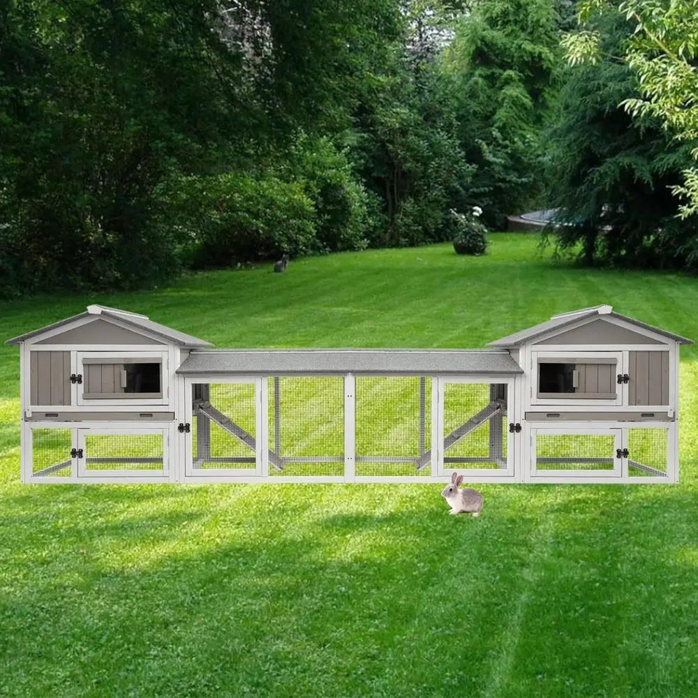 

Большая деревянная клетка для кроликов (для дома и улицы) с выдвижным поддоном для морских свинок, всепогодная (серая, 110.2Д x 17.7Ш x 33.4В)