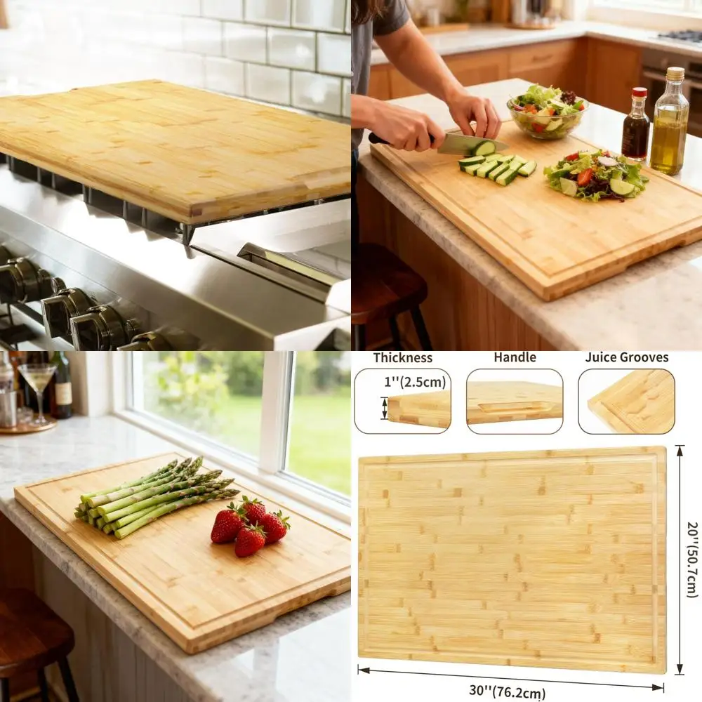 

Большая разделочная доска из бамбука, кухонная разделочная поверхность 30 x 20 с канавкой для сока для приготовления пищи и барбекю