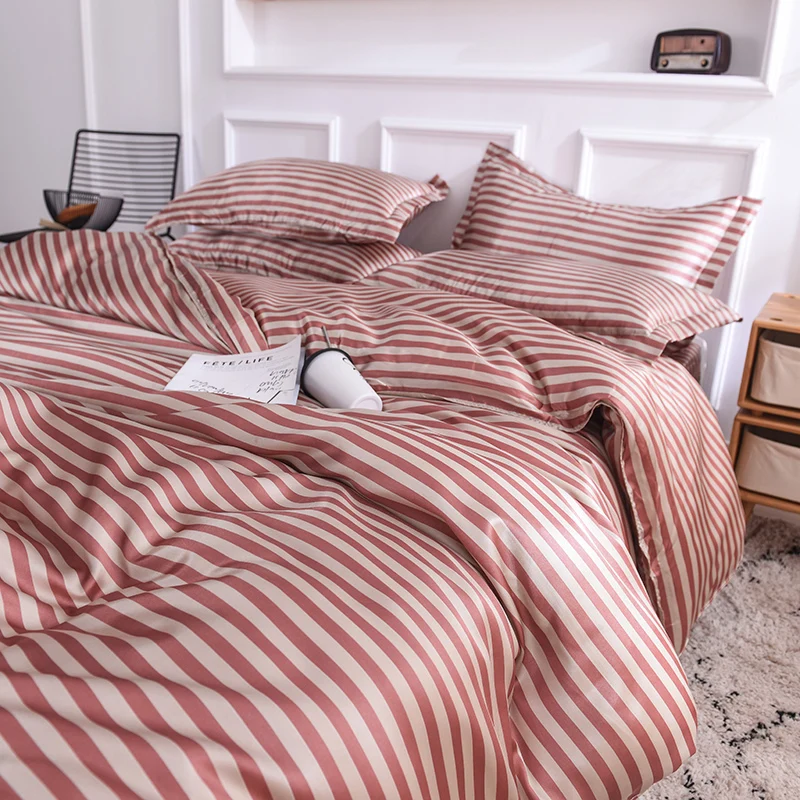 Bed Linen Silky Duvet Cover220x240 Stripe Queen Size 1PCS Quilt Cover Bedding covers Fashion Home Textile Nordic sling