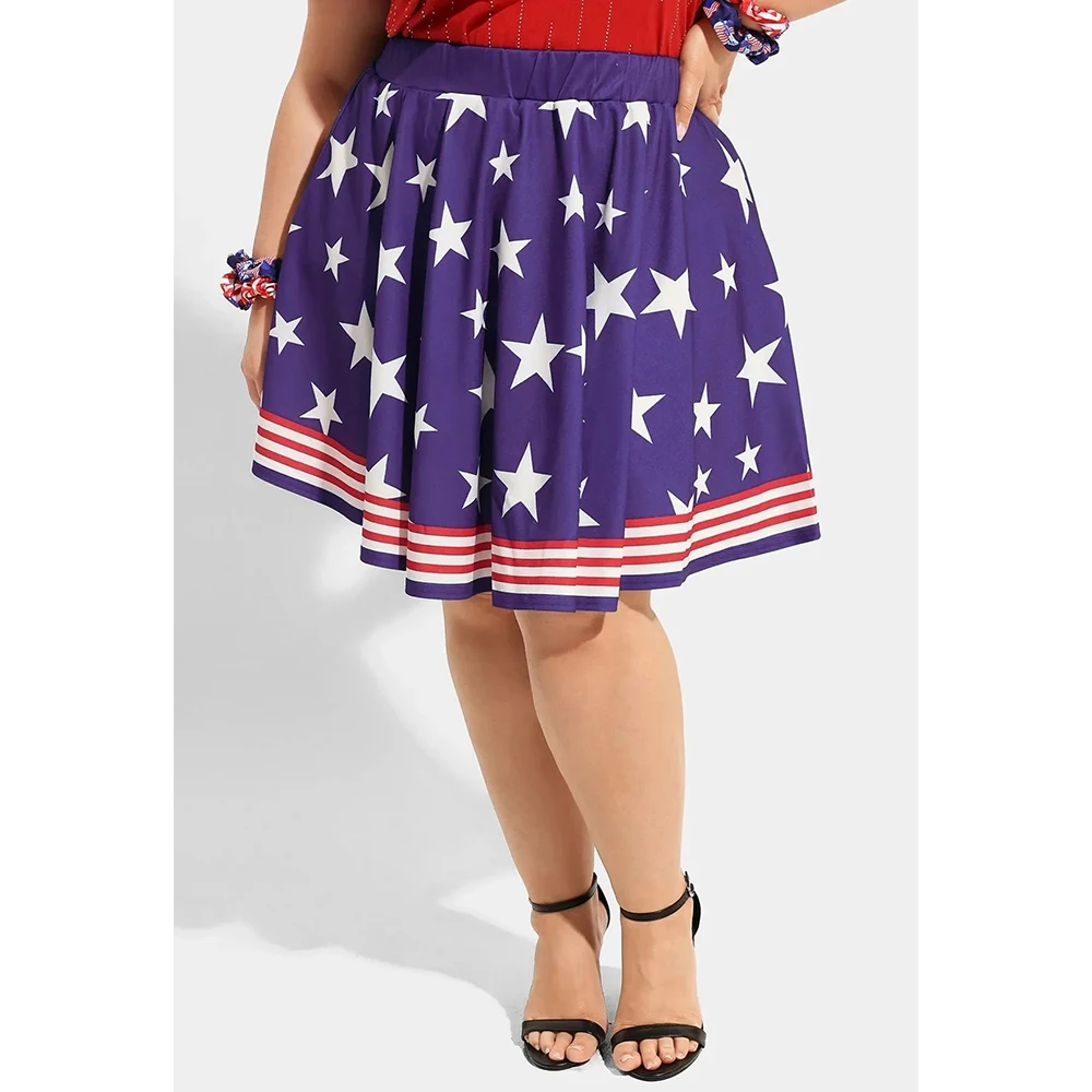 

2025 Summer Fat Girls Elastic Waist American Independence Day Printed A-Line Skirt Oversized XXXXL Casual Plus Size Skirts