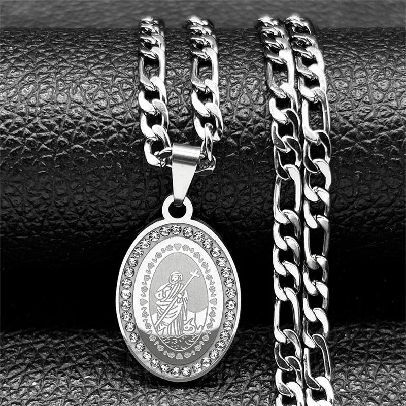 

Christian Jesus Cross Pendant Necklace Stainless Steel Crystal Men's Chain Lord Prayer Cross Necklace Religious Jewelry