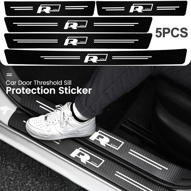 5Pcs Car Door Sill Plate Sticker Anti-scratch Strip Trunk Protection Decals For Volkswagen Rline T-Cross Arteon Magotan Jetta CC