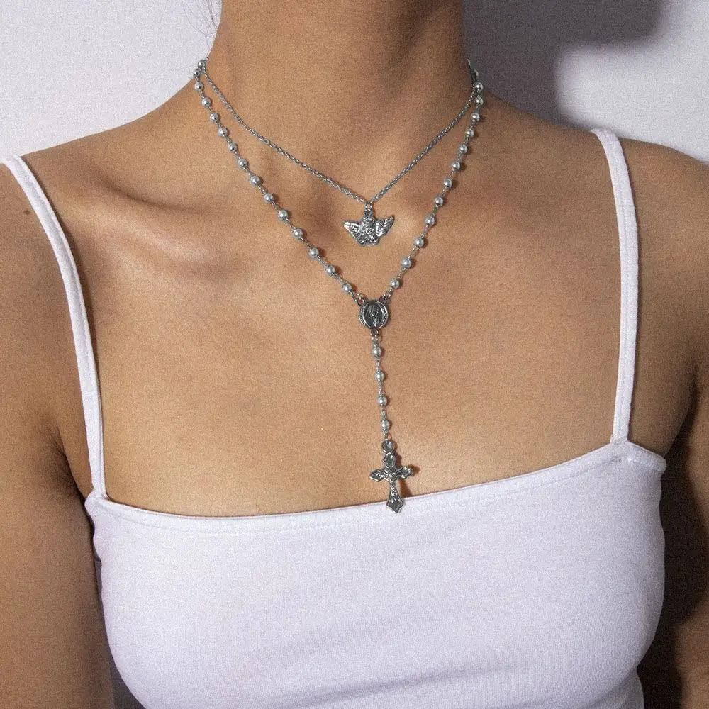 الوردية عملة يسوع المختنقون شرابة طويلة Collares قلادة القلائد الإكسسوارات سلسلة الترقوة مجوهرات
