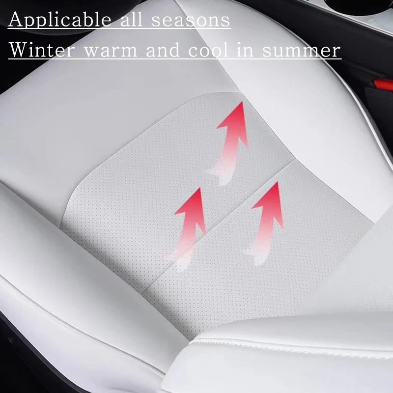 For Tesla Model 3 Y Nappa Leather Full Set Car Seat Cover All Season Front Rear Seat Mats Factory Wholesale White Cushion