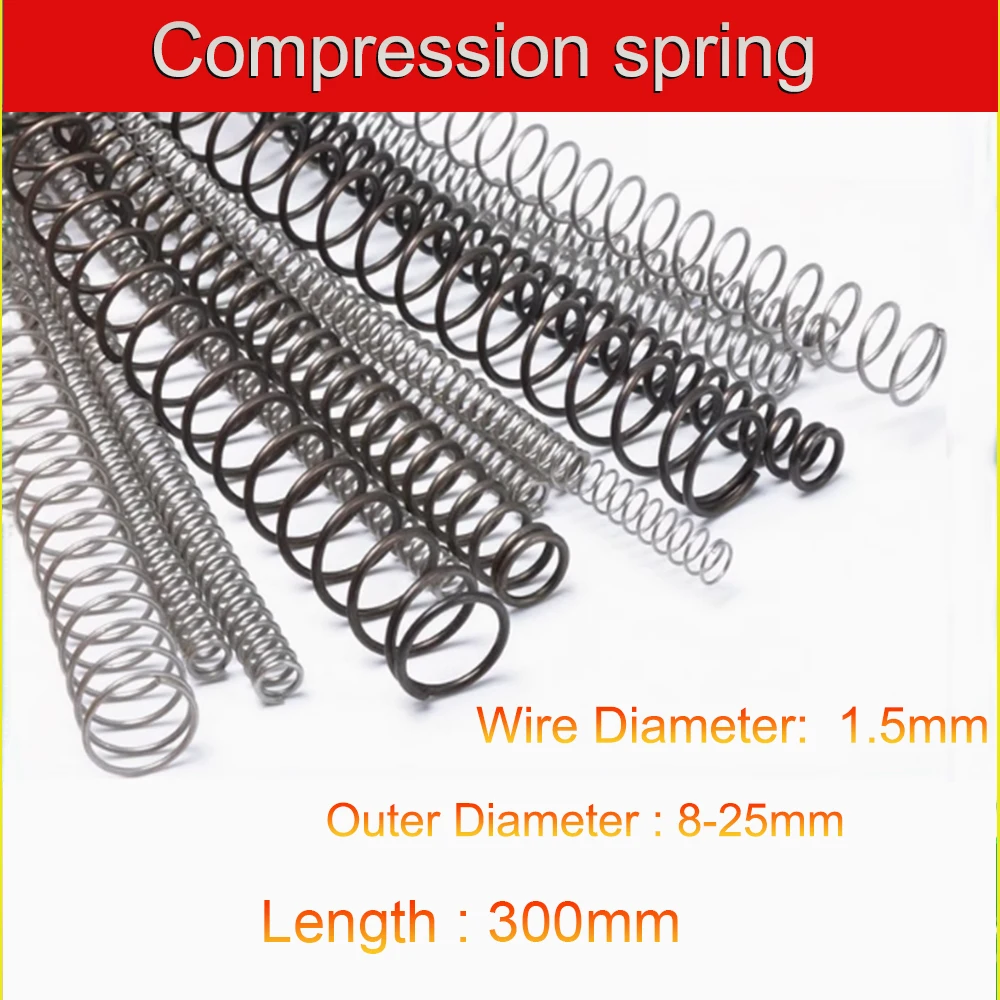 2Pcs Y Type Compression Spring Wire Diameter 1.5mm Length 300mm Outer Diameter 8-25mm Rotor Buffer Return Cylidrical Coil