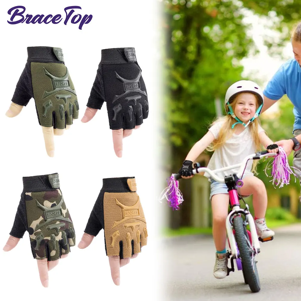 1 Pair Kids Sports Half Finger Gloves Boys Girls Cycling Gloves Non-Slip Kids Fishing Gloves for Cycling Camping Fishing Outdoor