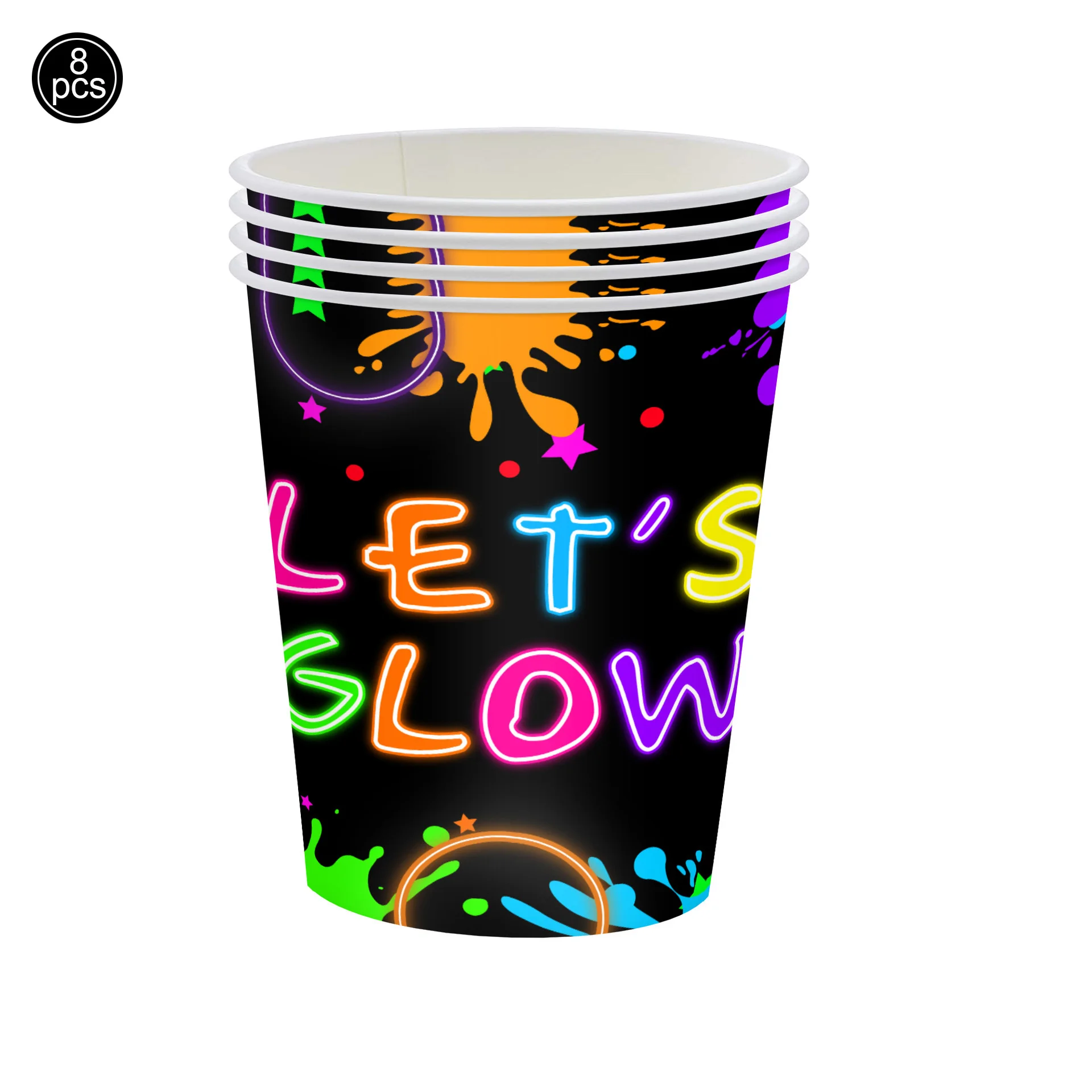 Neon Party Supplies Let Glow Party Disposable Plate Cup Napkin Glow in the Dark Theme Decoration for Birthday Baby Shower Party