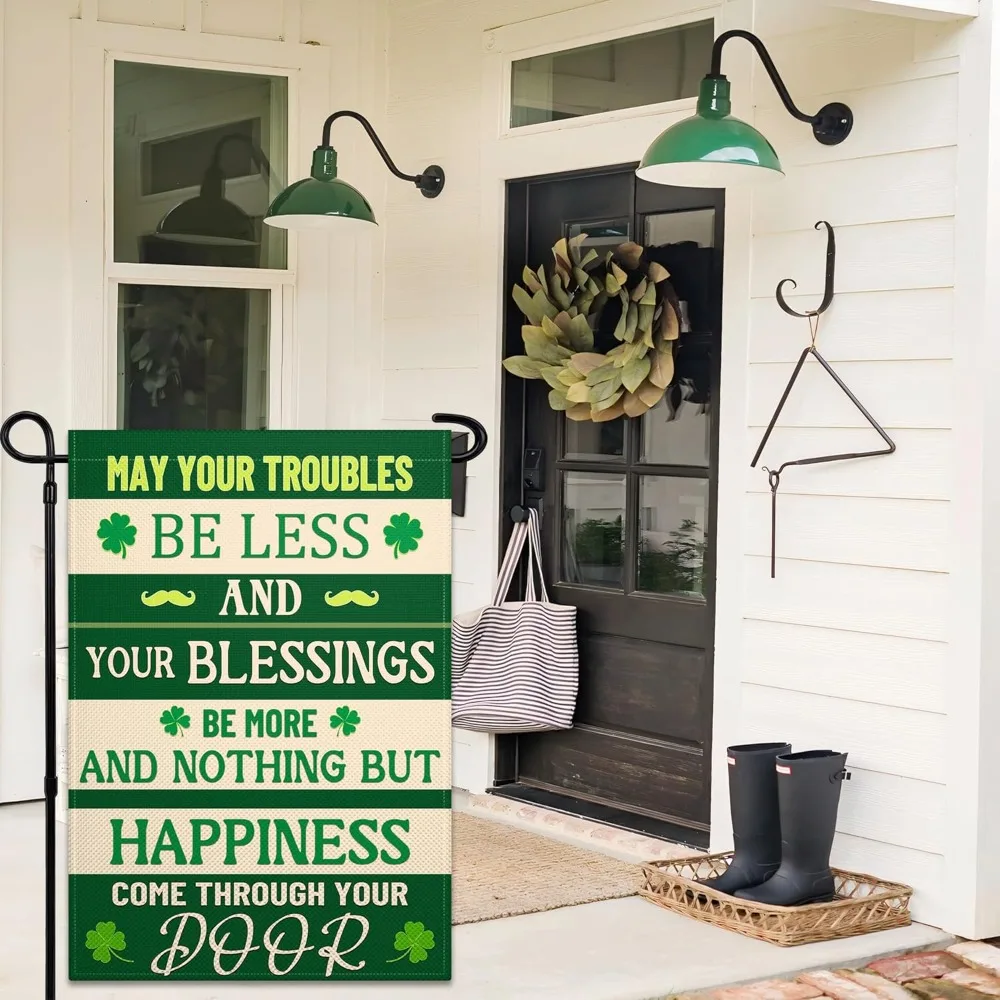 أعلام حديقة عيد القديس باتريك للخارج مقاس 12 × 18 بوصة مزدوجة الجوانب علم الحديقة الأيرلندية نعمة 3 طبقات علم حديقة شامروك الأخضر لـ