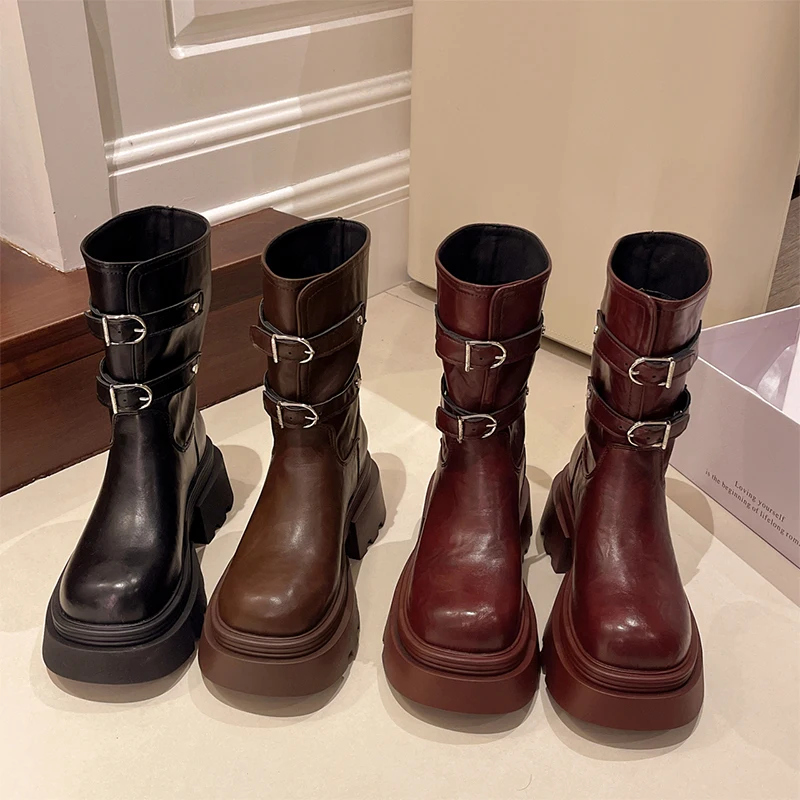 الشقق منصة النساء أحذية الثلوج موضة الرياضة أحذية من الجلد شتاء 2025 الاتجاه تشيلسي الأحذية مشبك حذاء كاجوال Mujer القوطي بوتاس #5