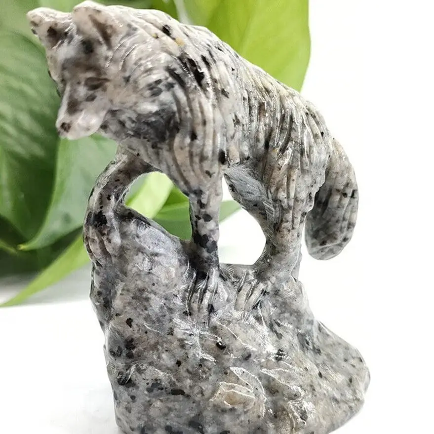 1PC Natural Yooperlite Wolf stone carved Wolf crystal carved Wolf head bone statue Healing crystal 2.8