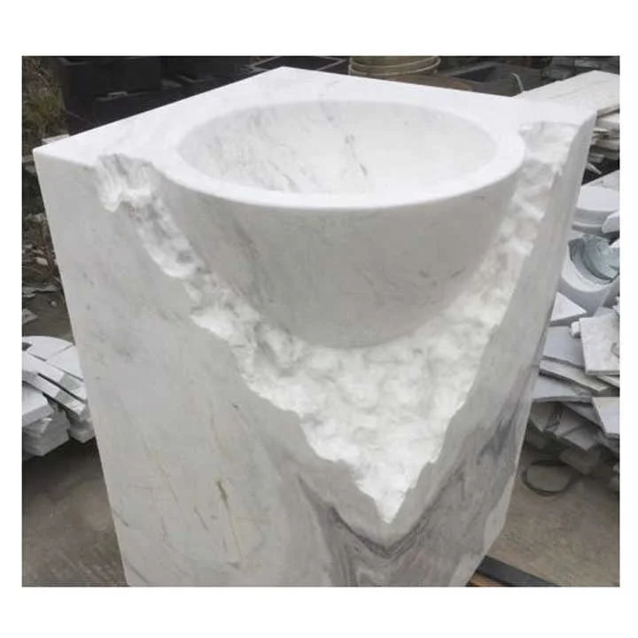 

White Carrara Marble Pedestal Basins Natural Stone Customize Sink Marble Pedestal