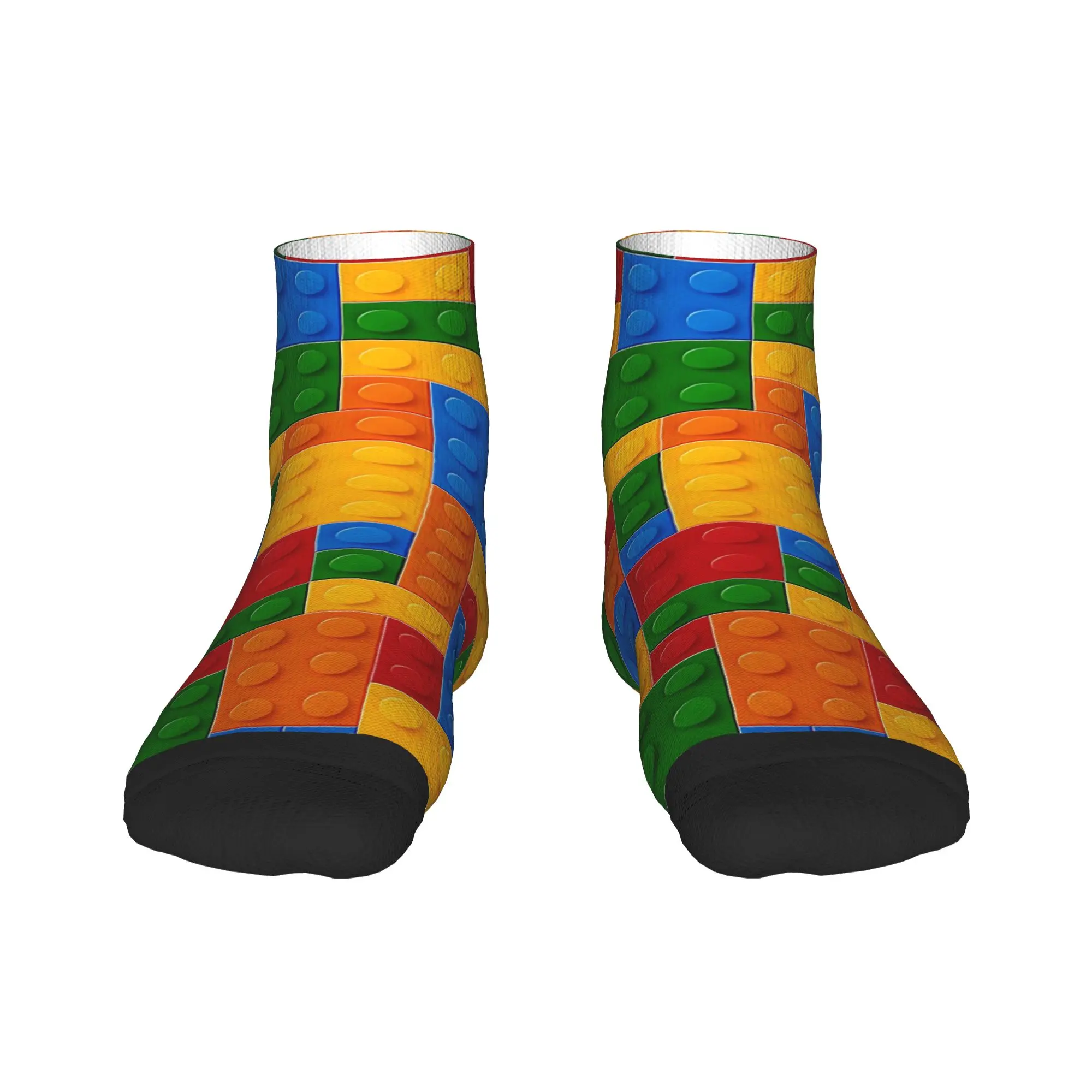 Standard Primary Color Building Blocks Pattern Ankle Socks Kawaii Quality Soft Casual Socks Spring Climbing Anti Sock For Men