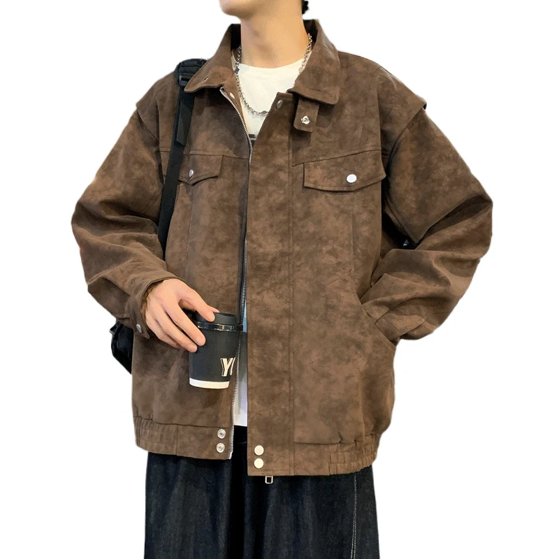 

Multi Colored Stand Up Collar Jacket Men's Autumn Jacket Outdoor Casual Fashion Jacket Couple Trendy Brand Loose Suede Blazer