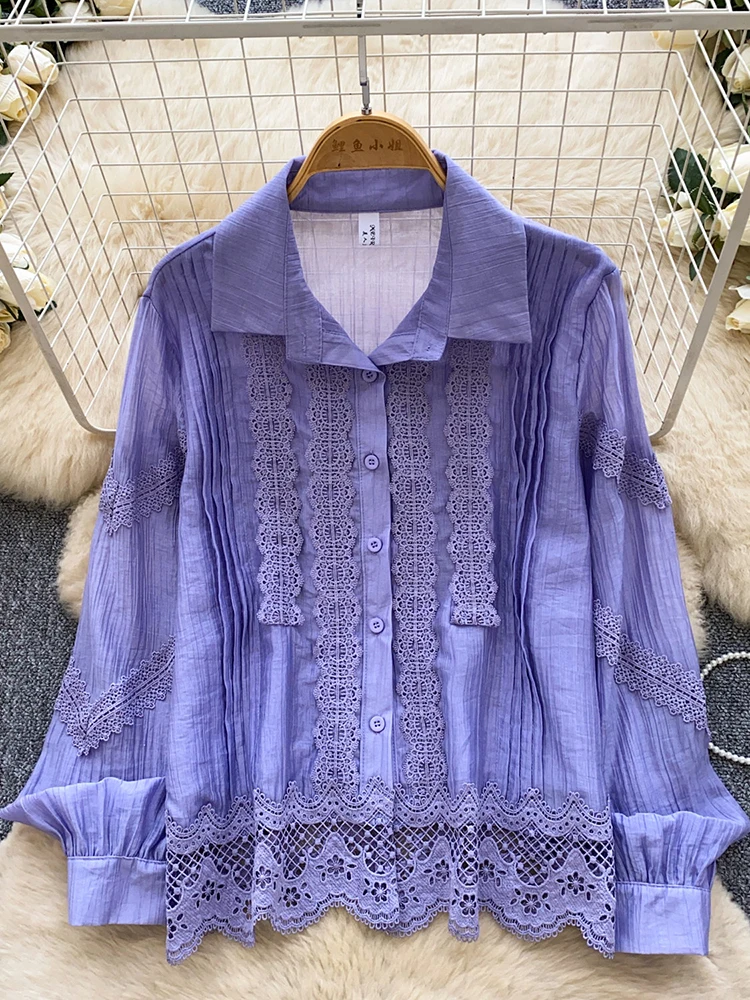 

Женская рубашка-кардиган с длинными рукавами, свободного кроя, с французским романтическим кружевом, персонализированная, для ранней весны, для повседневной носки, BL370