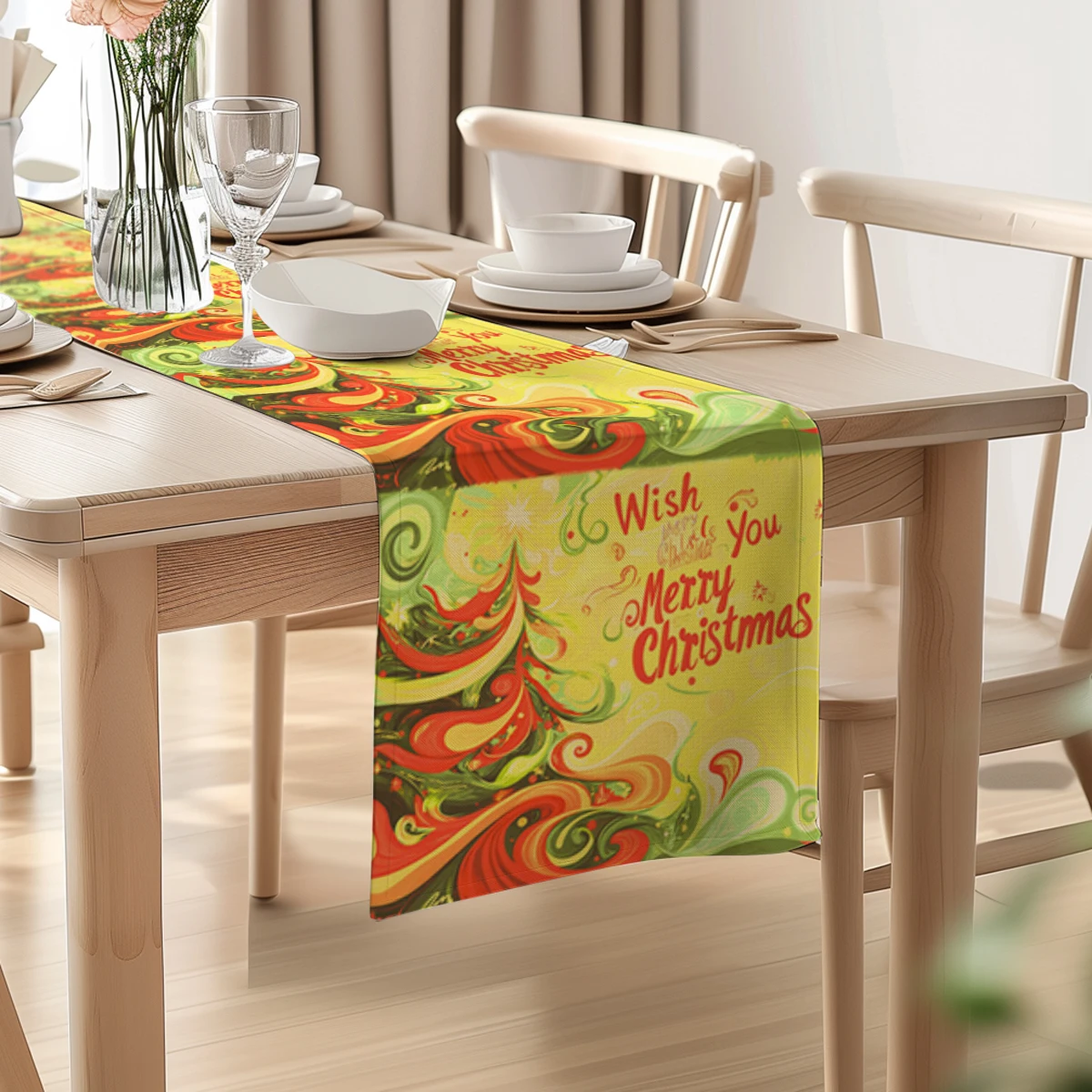 Christmas Abstract Christmas Tree Table Runner Home Wedding Centerpieces Decoration Party Table Runners Dining Long Cloth