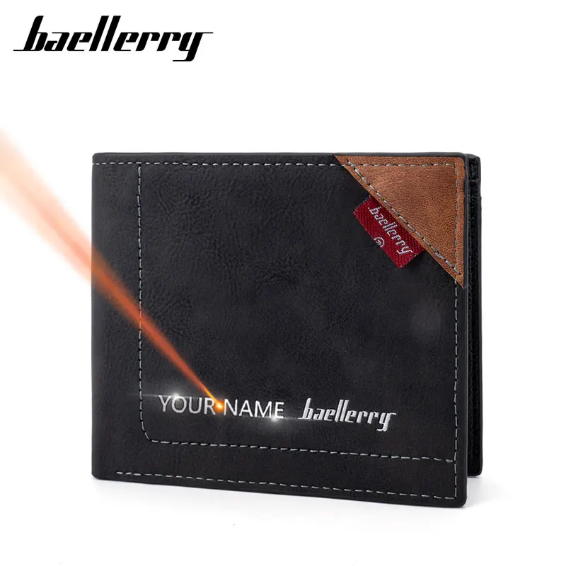 

Baellerry Men Wallets Free Name Engraving New Short Card Holder Simple Male Wallet Classic Coin Pocket Retro Men's Purses