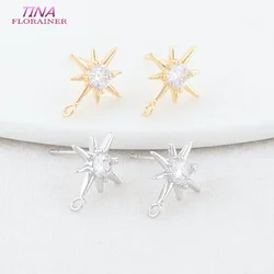 12*14MM 14K Gold Color Brass with Zircon Star Shape Stud Earrings Pins Jewelry Making Supplies Diy Findings Accessories