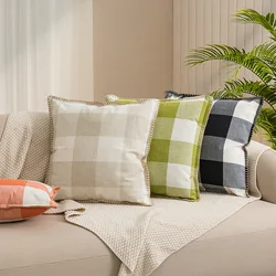 Plaid Cushion Cover Faux Linen Black Green Orange Beige 45x45cm 30x50cm 50x50cm Gingham Decoration Pillow Case Living Room