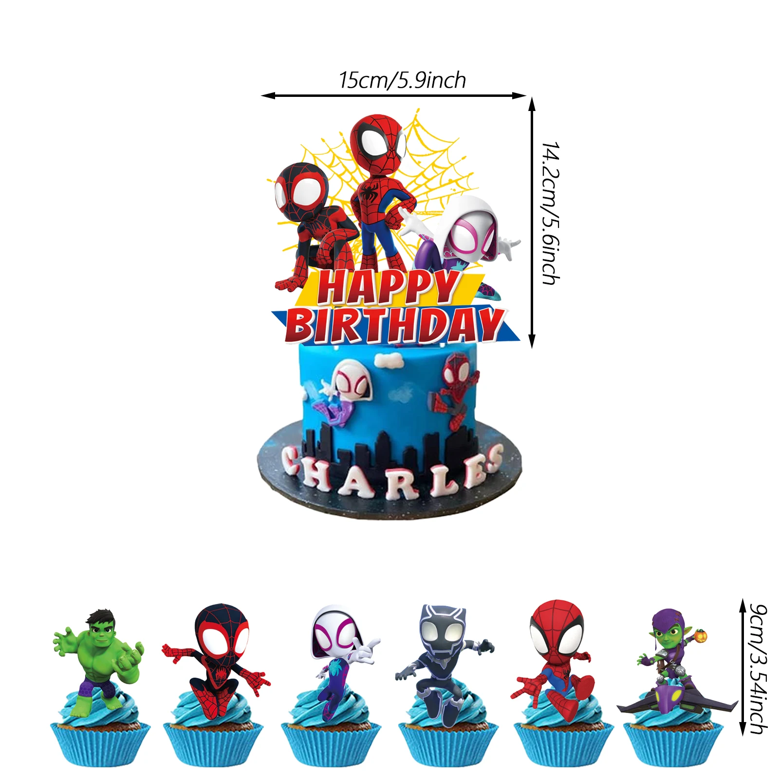 Spidey and His Amazing Friends Cake Topper、Cupcake Toppers ， Birthday Decorations，Theme Party Supplies,   Birthday Cake Decorati view 2