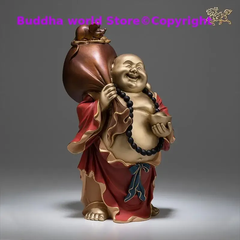 high grade Buddhist wealth God Maitreya Buddha statue family Protect bring money good luck Art Handmade COPPER Sculpture A2