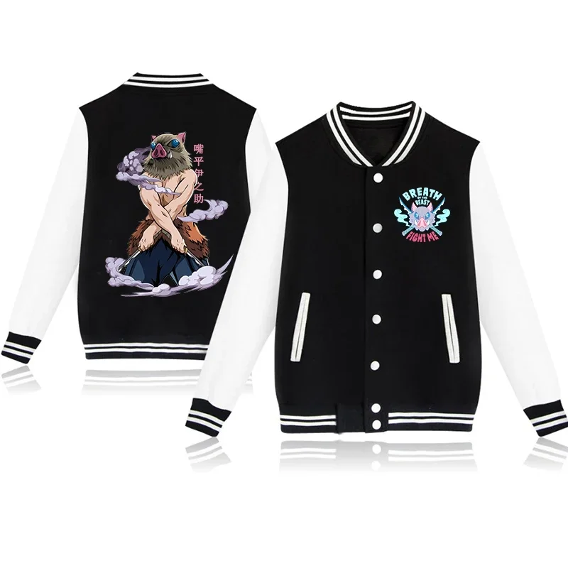 New Hashibira Inosuke Printed Baseball Jacket Women Men Outdoor Long Sleeves Hip Hop Personality Anime Sweatshirt Jersey Coat