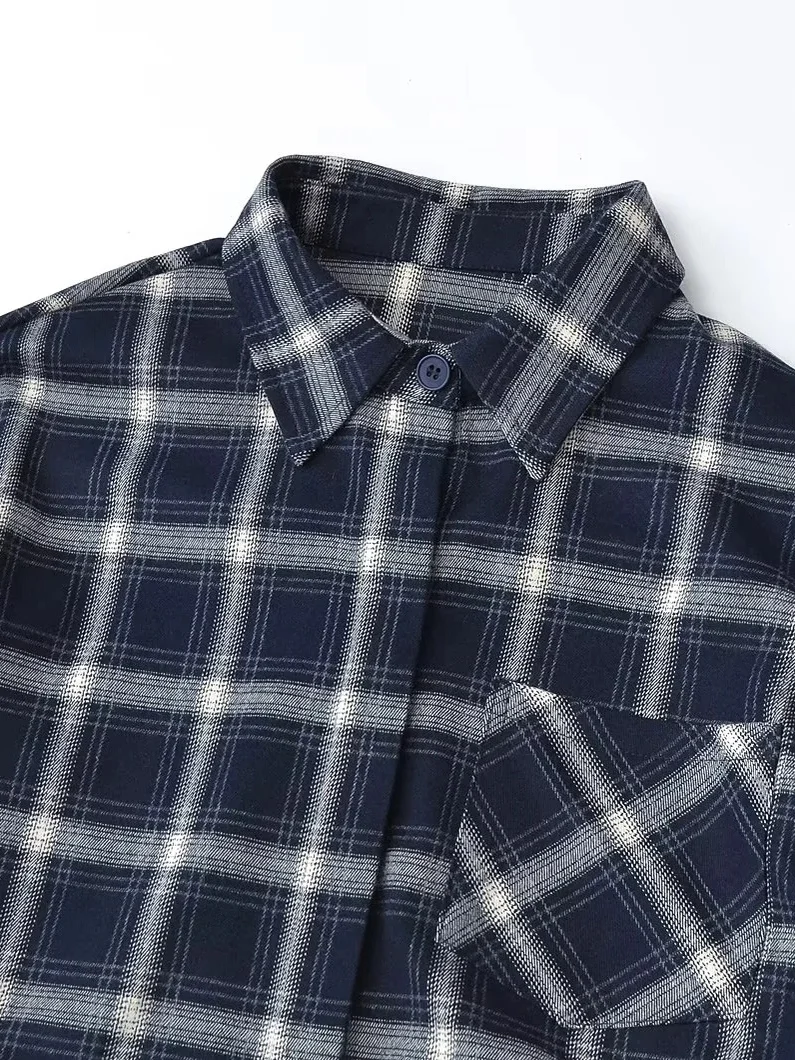 Retro American Plaid Long Sve ort irt Dames Lazy Sle Personali Veelzijdige afslankende irt-top voor tienermeisjes