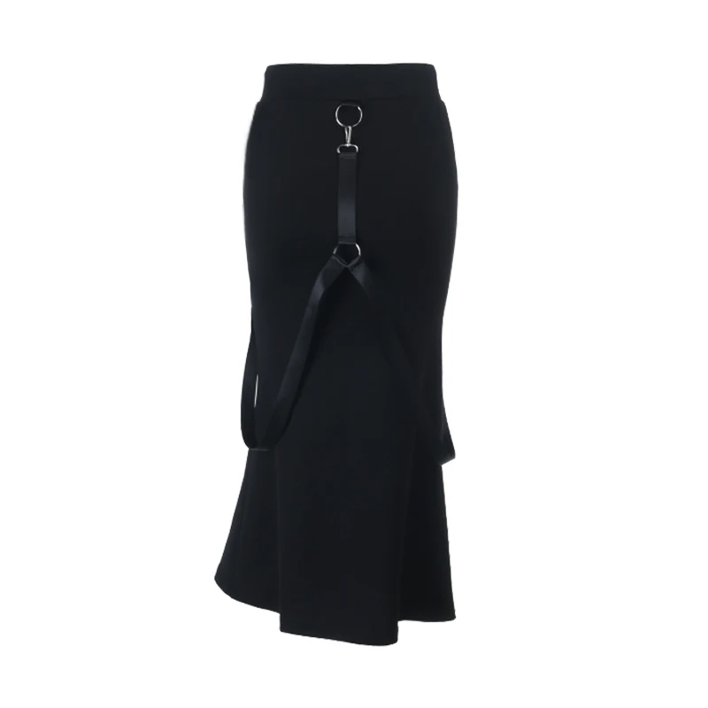 القوطية الأسود مرونة الخصر Bodycon التنانير الطويلة Y2K الشرير الأشرطة مستقيم حورية البحر التنانير النساء موضة جديدة الخريف الشارع الشهير #6