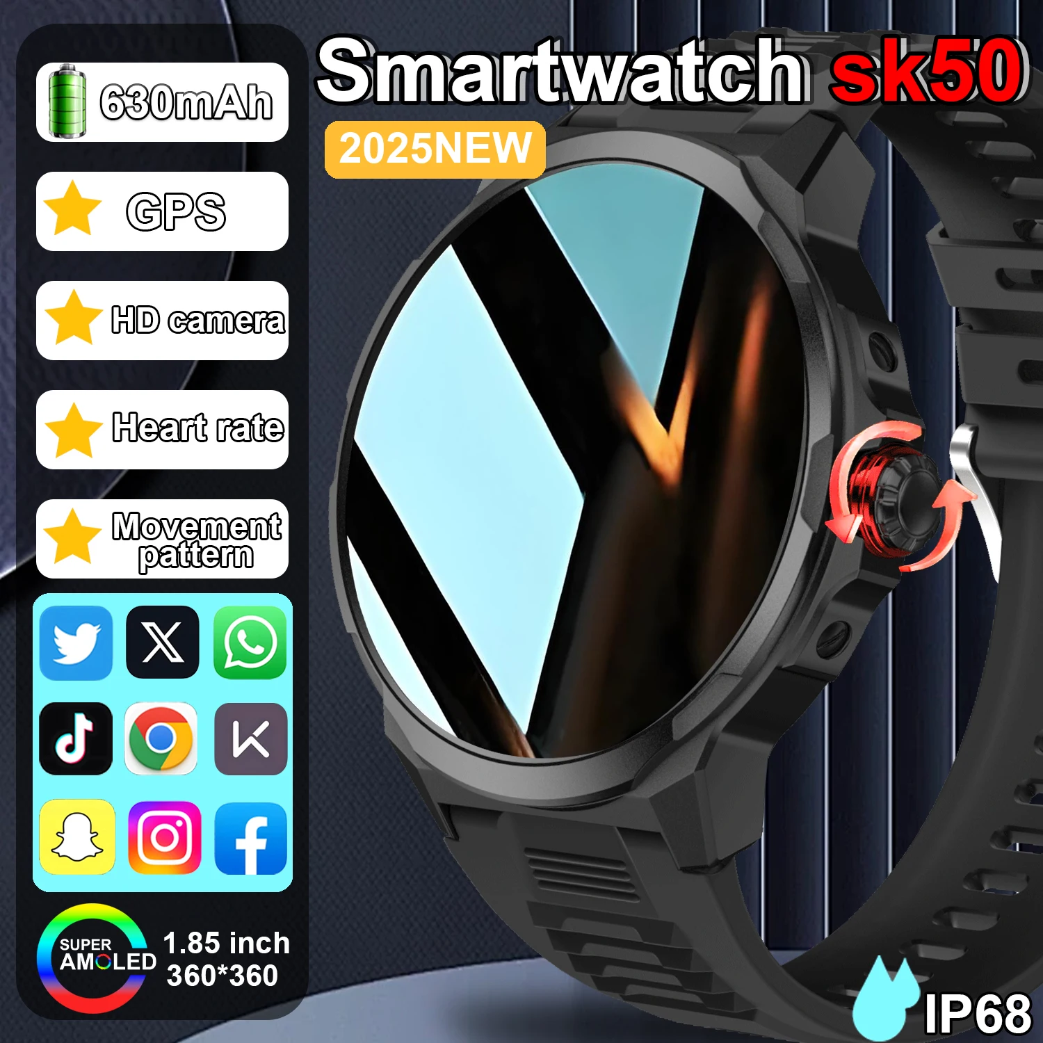 2025New SK50 Smart Watch Photo function GPS Trajectory 1.93 Big HD Screen 700mAh Fitness Tracker Bluetooth Call Waterproof Watch