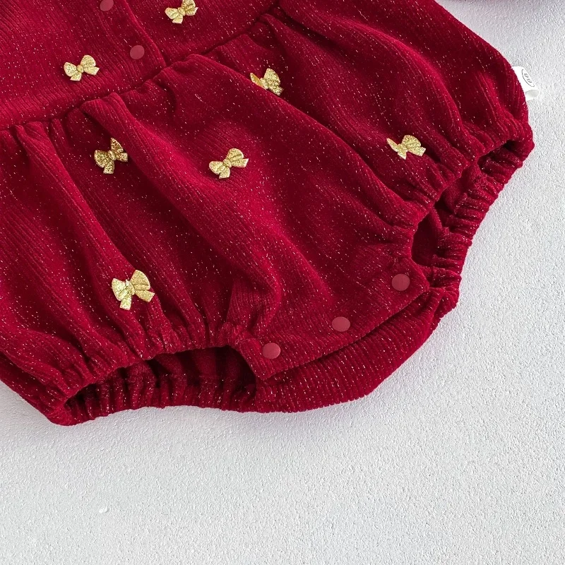 2026 ربيع السنة الجديدة الوليد الطفل ارتداءها 0-2Y القوس عقدة الفتيات فستان الأميرة طفلة بذلة أول هدية عيد ميلاد الطفل رومبير