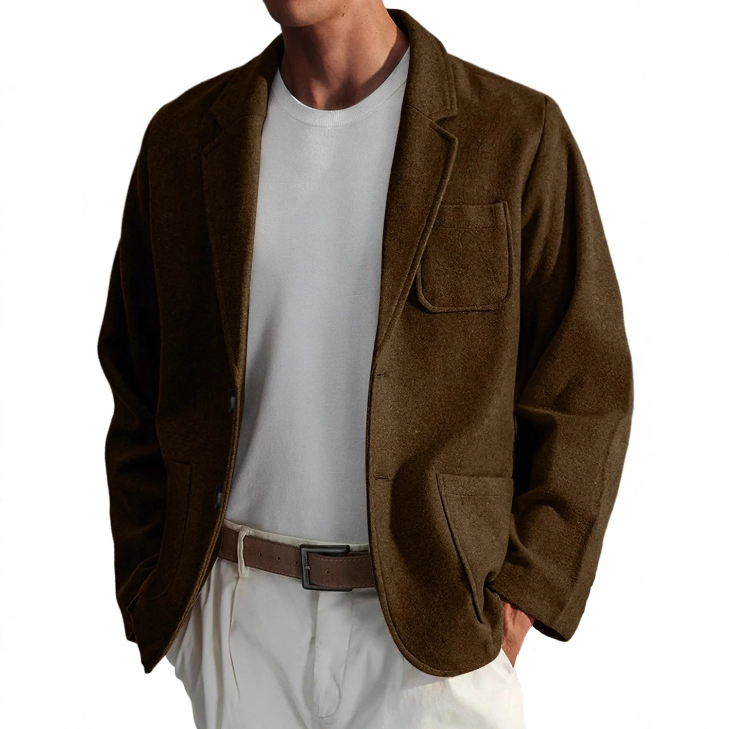 

Autumn New Fashion Japanese Men's Solid Color Simple Basic Daily Casual Trendy Turn-down Collar Single-breasted Suit Cardigans