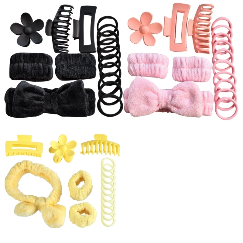 Unique Headband with Bowknot and Wristbands Hair Clip Set for Skincare Exercise