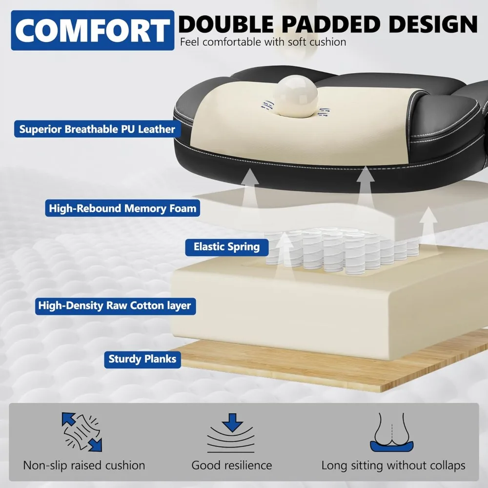 PU 가죽 임원용 사무실 의자, 인체공학적 하이백 컴퓨터 및 게임용 의자, 높이 조절 가능, 회전식 롤링 의자.