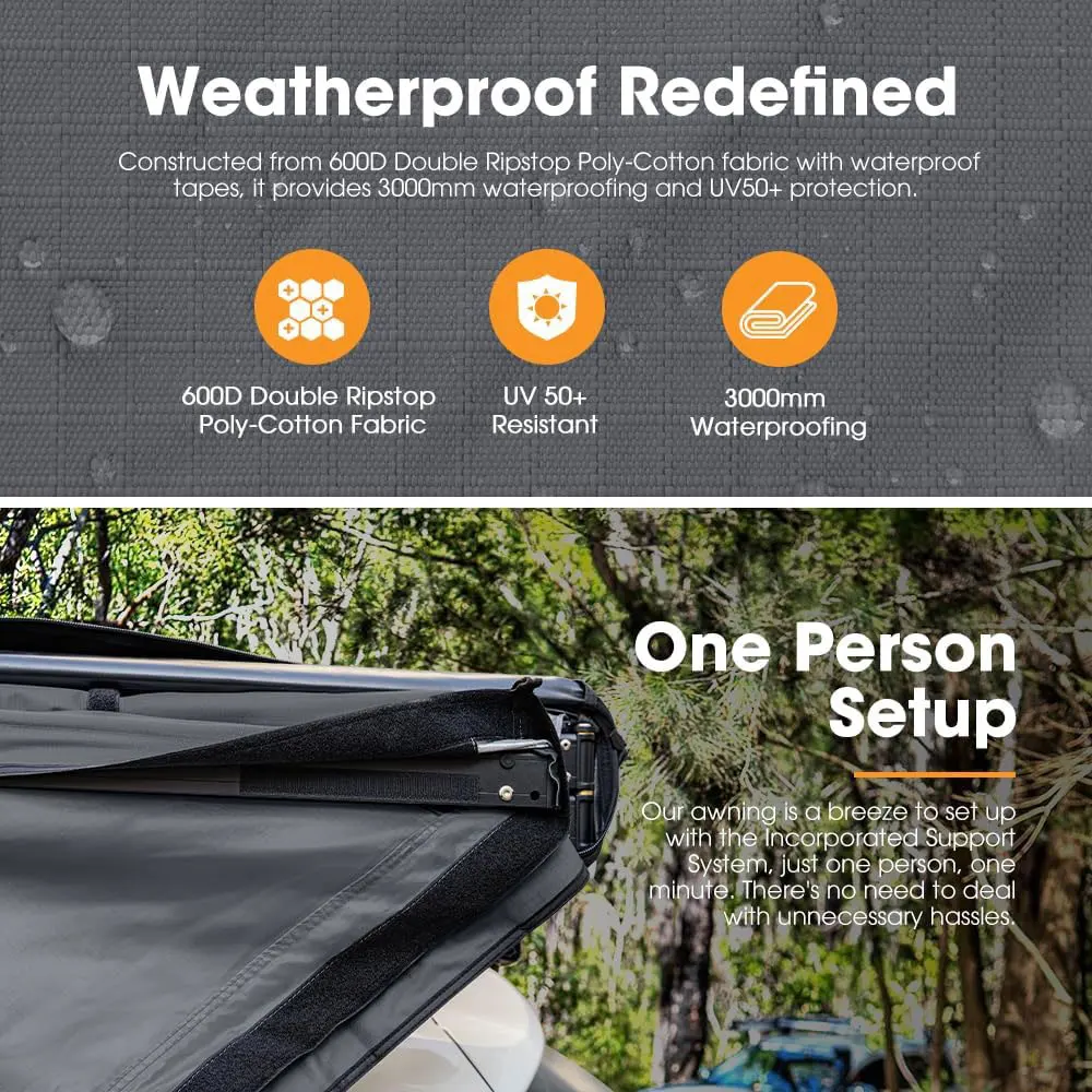 For Ambull Factory Wholesale Car Side Waterproof UV50+ Wind Resistant 180 Degree Vehicle Awning for SUV Van Truck