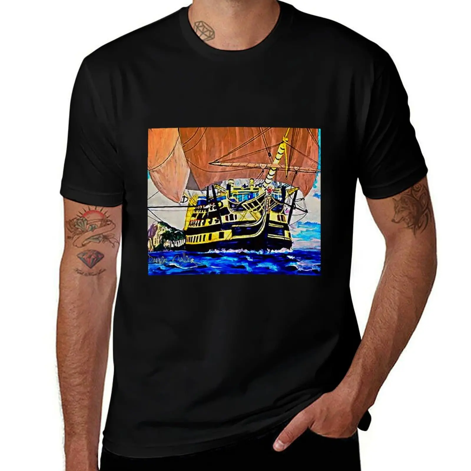 

My Acrylic painting of HMS Victory Leaving Gibraltar 1805 T-Shirt t shirt man cotton t shirt man designer T-shirt