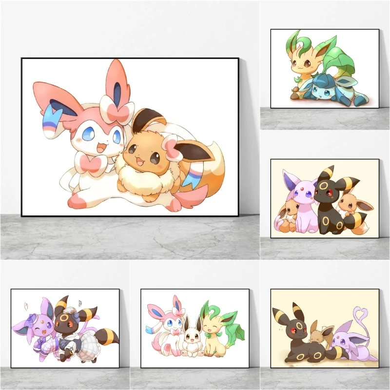 Cartoon Character Pokémon Sylveon Imagem Canvas Print, Comic Wall Sticker, Living Room Decoration, Painting Gift