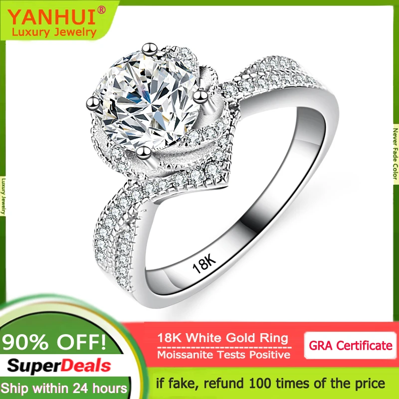 Romantic Princess Flower Wedding Rings for Women Pure 18K White Gold 1.0CT Moissanite Diamond Fine Jewelry Gift