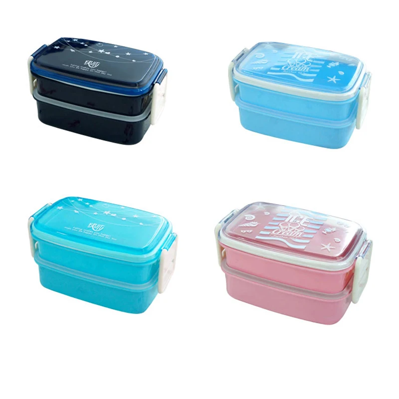 800ml Bento Box per microonde a doppio strato scatola per il pranzo al Fitness scatola per la colazione per studenti per bambini svegli Snack