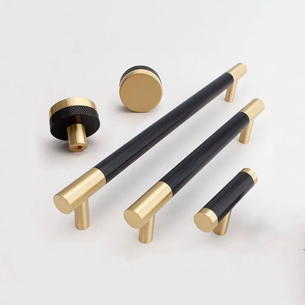 1-6Pcs Modern Chinese Style Brass Handle Cabinet Door Drawer Single Hole Handle Wardrobe Black Handle Length 16mm-448mm