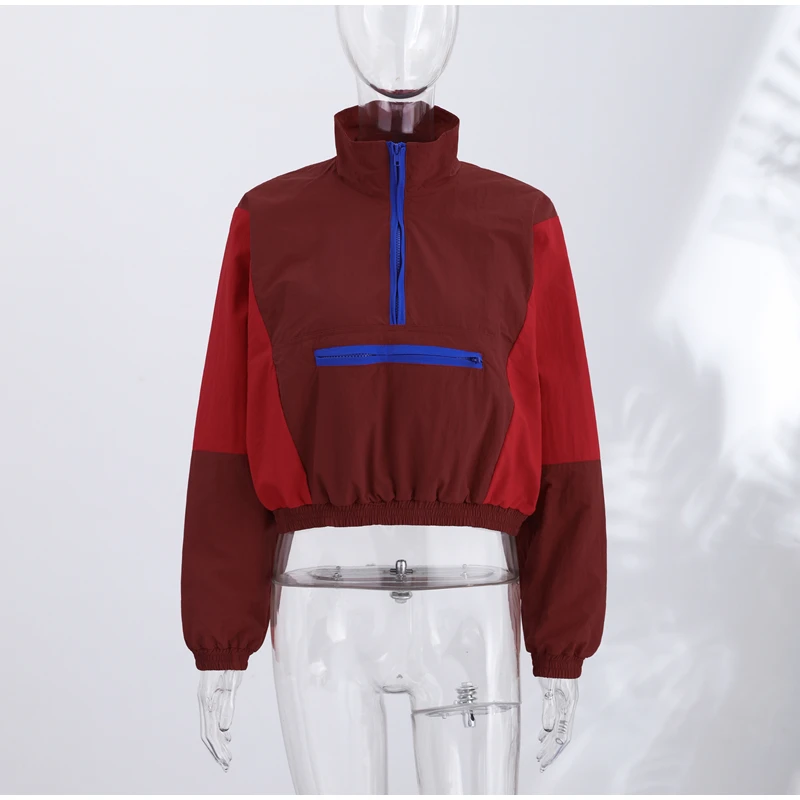 Contrast Color Fashion Wind Jacket Turn Down Collar Zipper Elastic Cuff Hem Long Sleeve Windproof Coat 2026 Autumn Women Coats