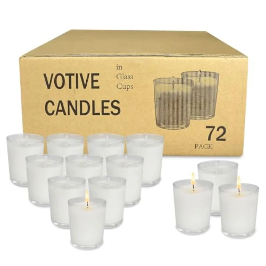 

White Unscented Clear Glass Filled Votive Candles, Hand Poured Wax Candle Ideal Gifts for Aromatherapy Spa Weddings Birthdays H