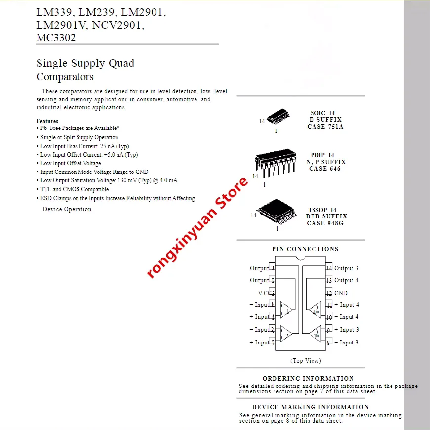 10 pcs/lot  LM339DR2G LM339D SOP-14 LM339DR2 LM339 LM339DG Single Supply Quad Comparators 100% New original