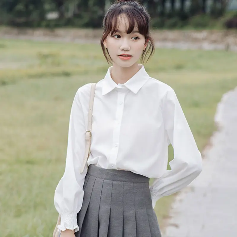 White Flare Sleeve Shirts Women Preppy Sweet Korean Fashion Clothing Lolita Stylish All-match Girlish Temper Camisas Gentle Pure