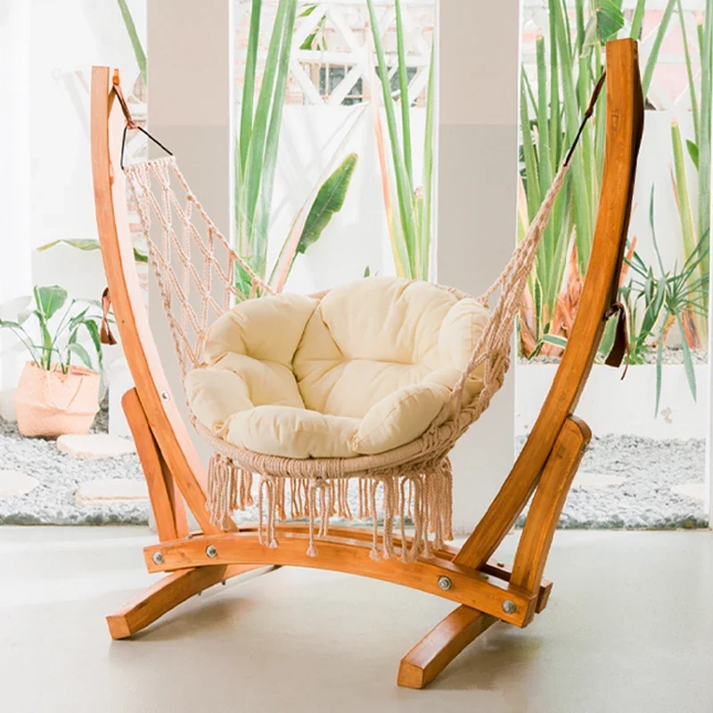 Swing Indoor Home Outdoor Cradle Courtyard Basket Solid Wood Bracket Rocking Leisure Single Glider furniture