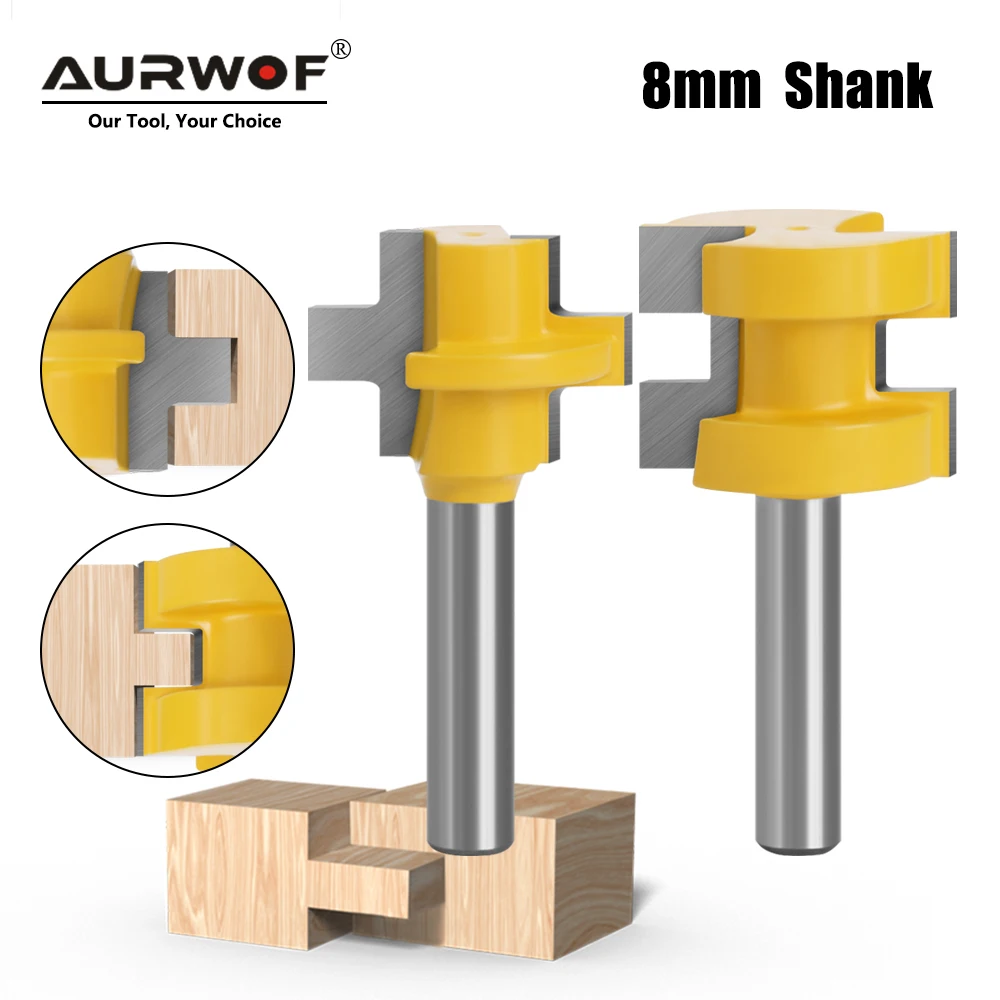 AURWOF 8mm Shank T-Slot Square Tooth Tenon Milling Cutter Carving Knife Router Bits For Tooth Wood Jointing Tool For Furniture