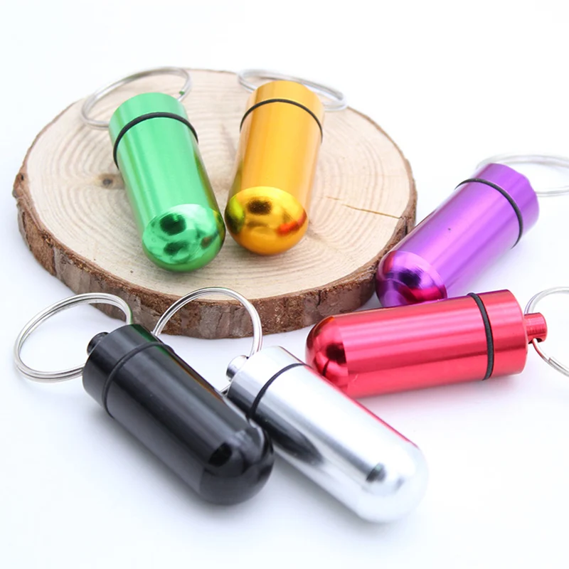 1pcs Portable WaterProof Mini Aluminum Keychain Pill Box Bottle Case Holder